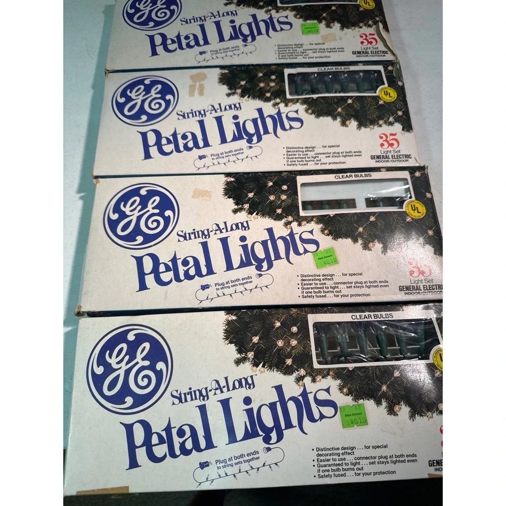 Vintage GE Petal Lights 35 Light Set StringA-Long Clear Bulbs Lot of 4 UXPL2-35C